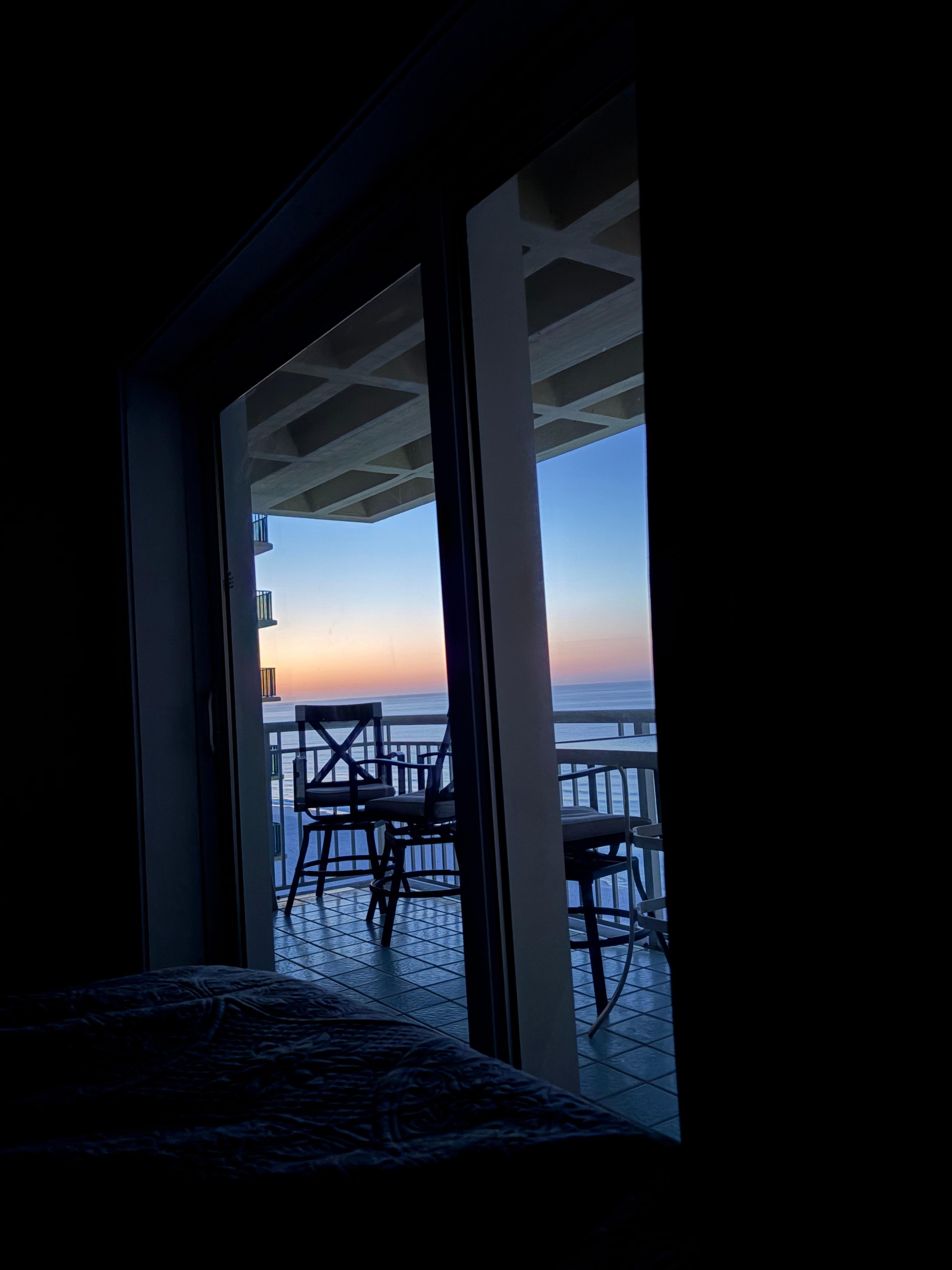 view out the window looking towards the sunrise.  