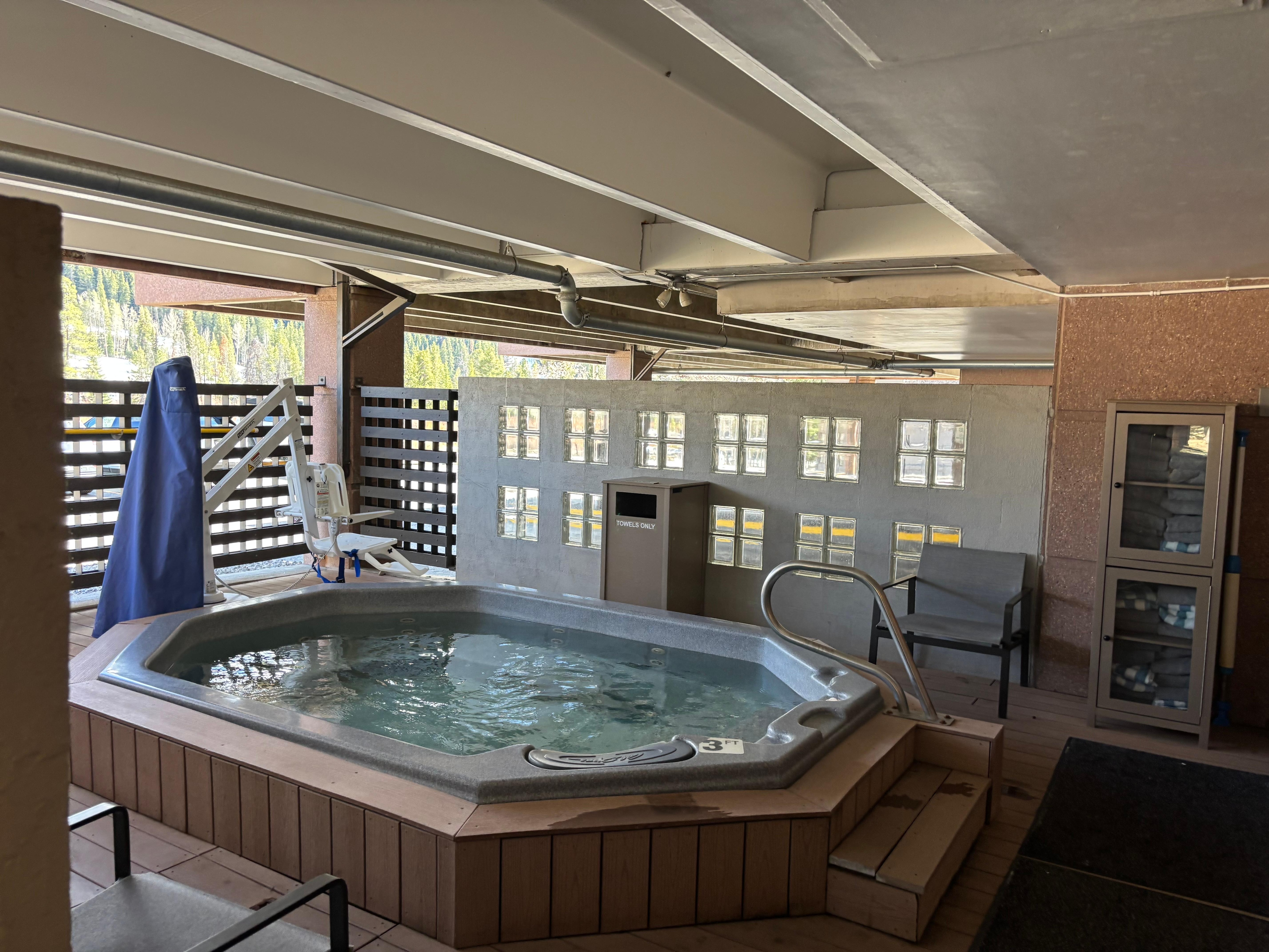 Parking garage hot tub!!!  Yay. Kind of like being in a deck with mountains views. 