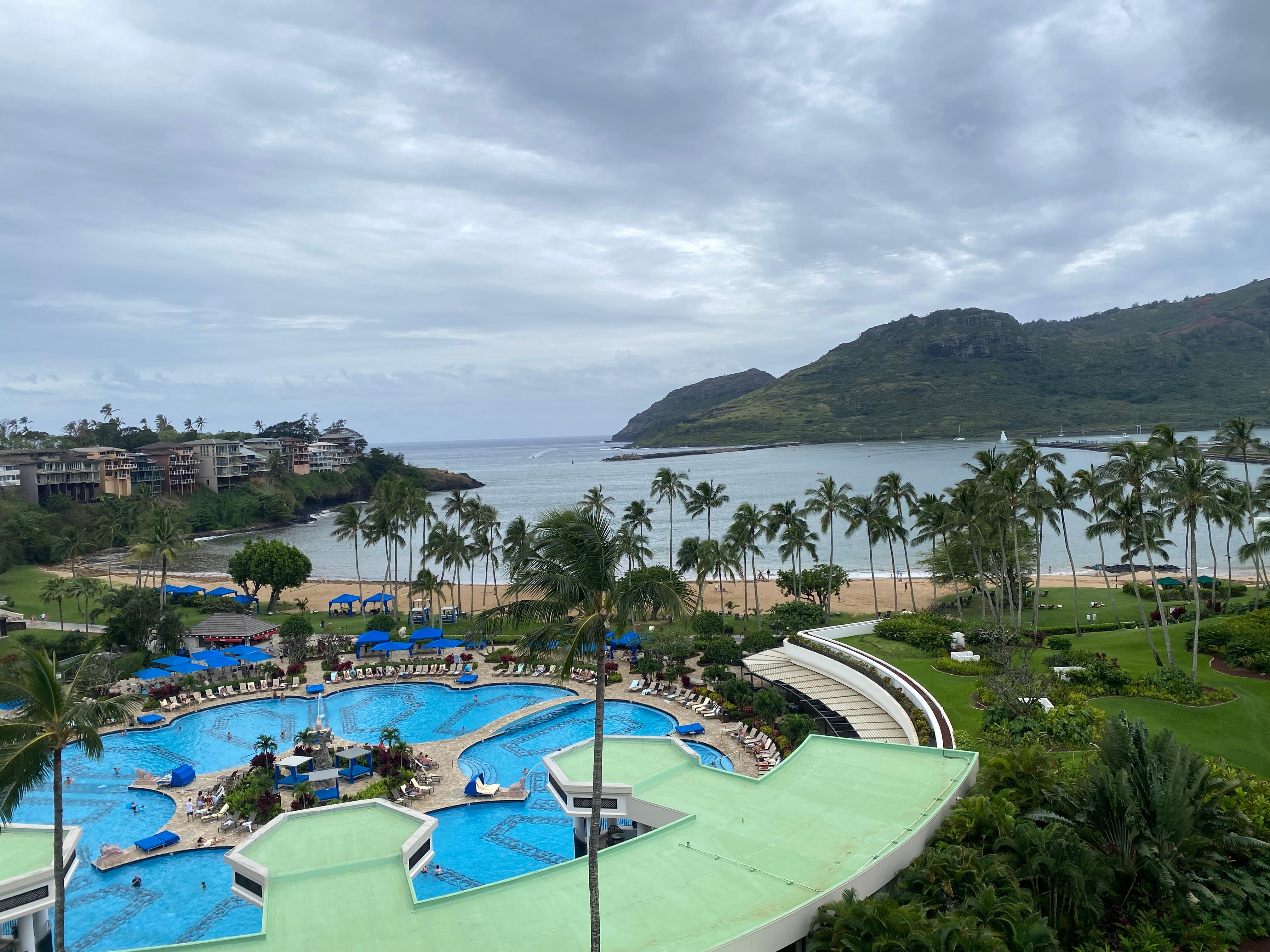 View from our balcony. The pool is the largest on the island and the beach is beautiful. 