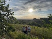 Group photo from our walk on the trail. The views were unbelievable and we observed herds of sheep, lots of birds and beautiful plants. Wild poppies, olive trees and jasmine were everywhere!