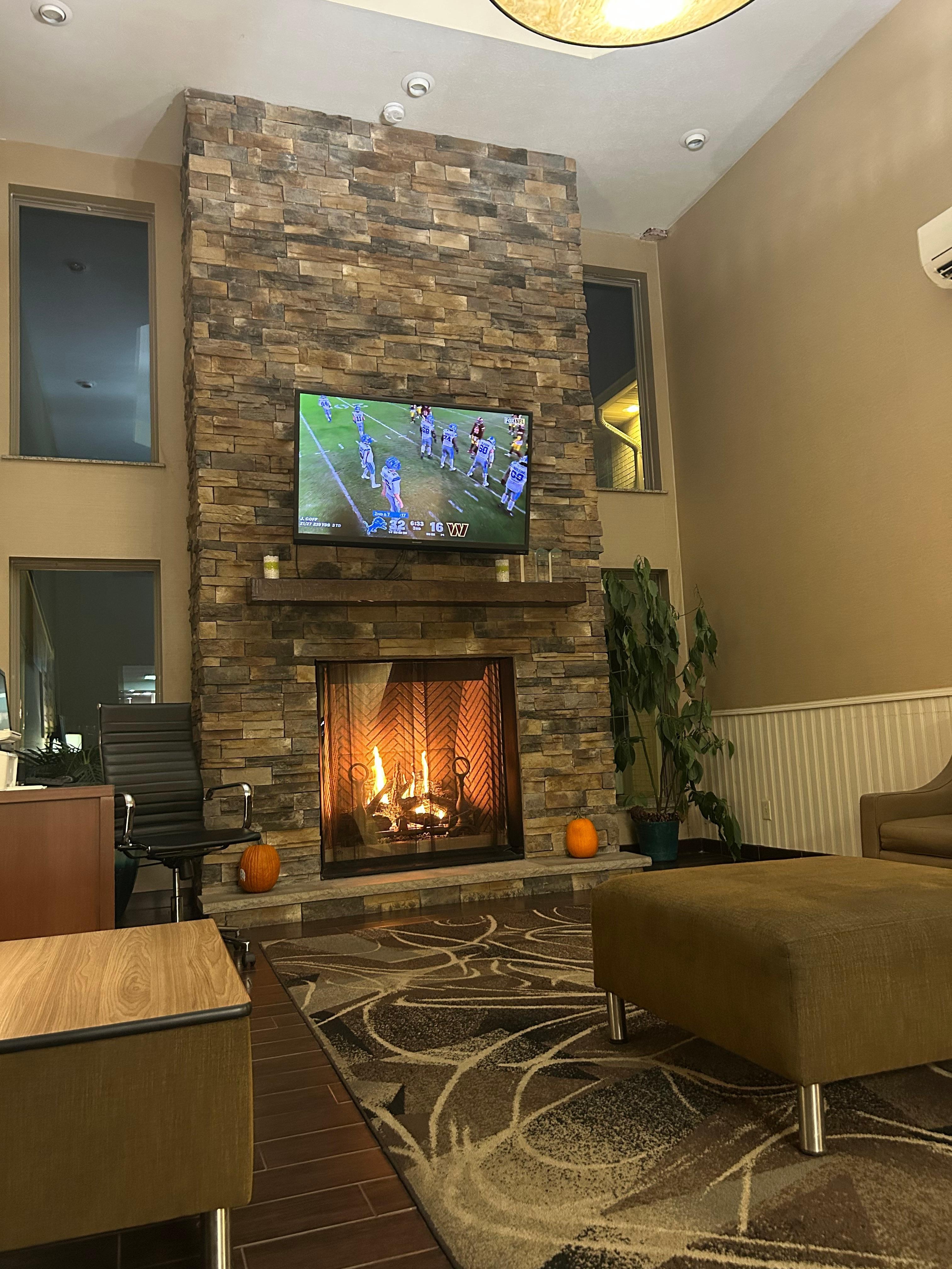 Football and a fire in the lobby. 