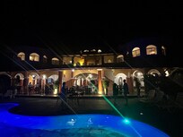 View of villa at night