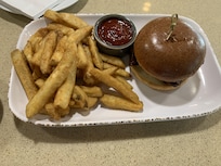 Bistro Burger (with bacon and caramelized onions) and seasoned fries