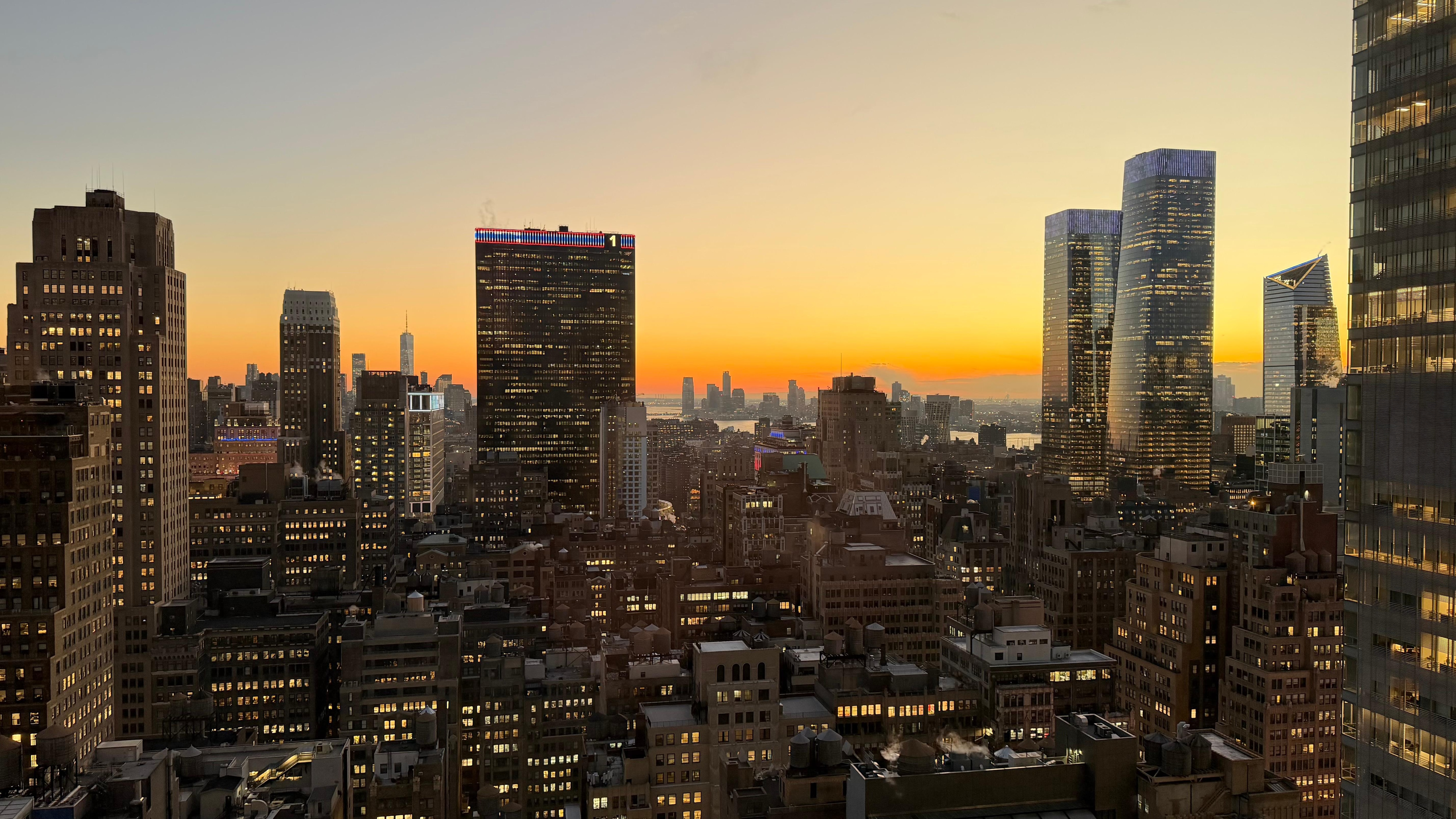Beautiful view of Empire State and the freedom Tower looking south from our room on the 42nd floor corner room