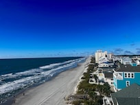 The view south down the shoreline from the balcony.