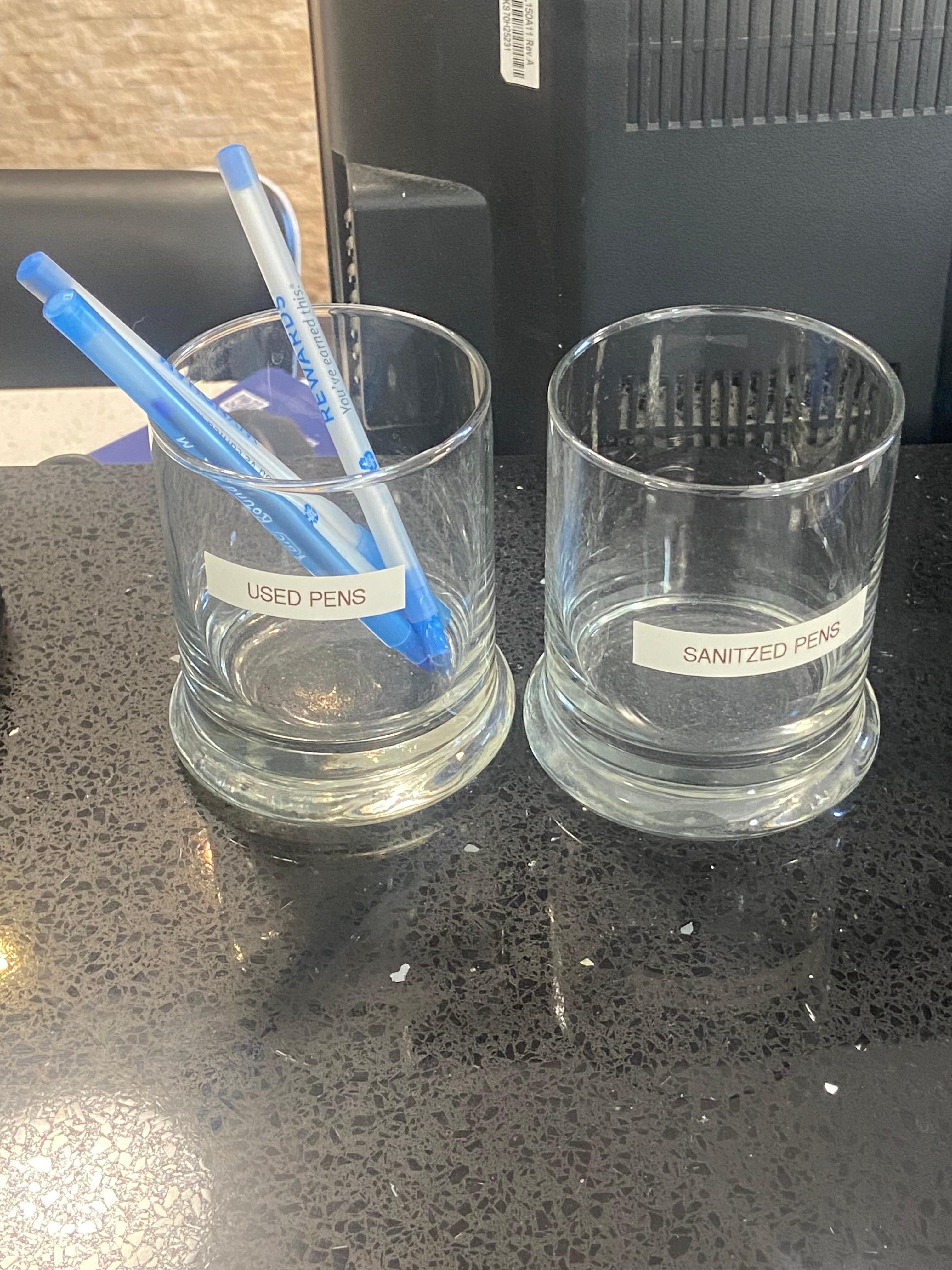 There were never any “sanitized” pens for guests to use.