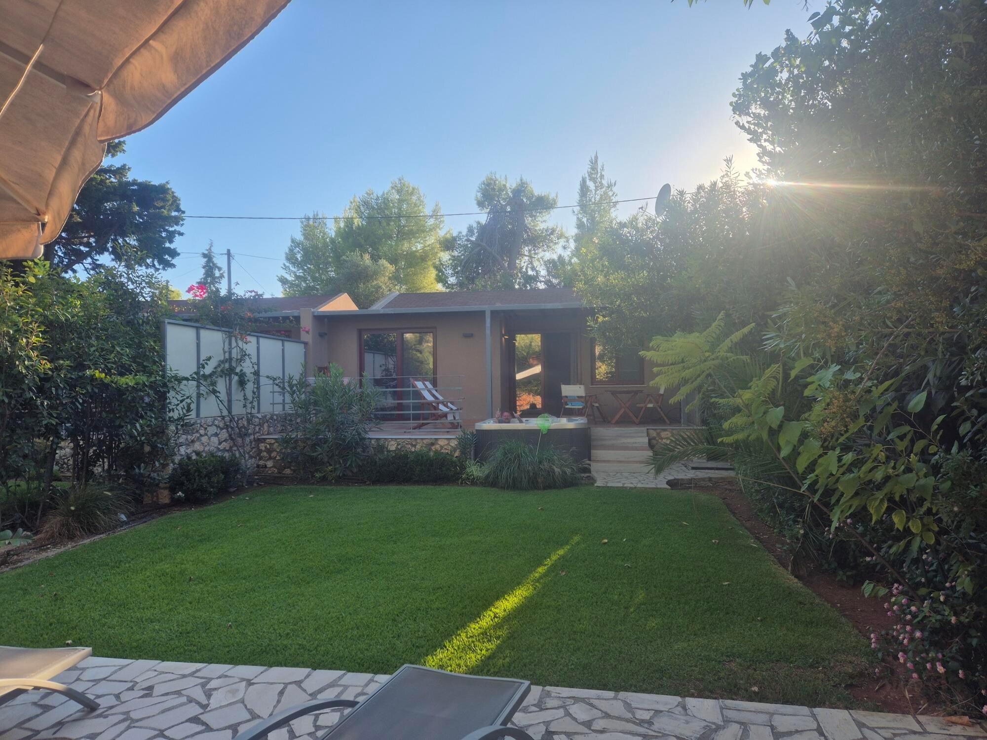 Looking at the studio from the bottom of the garden - you can see the hot tub!