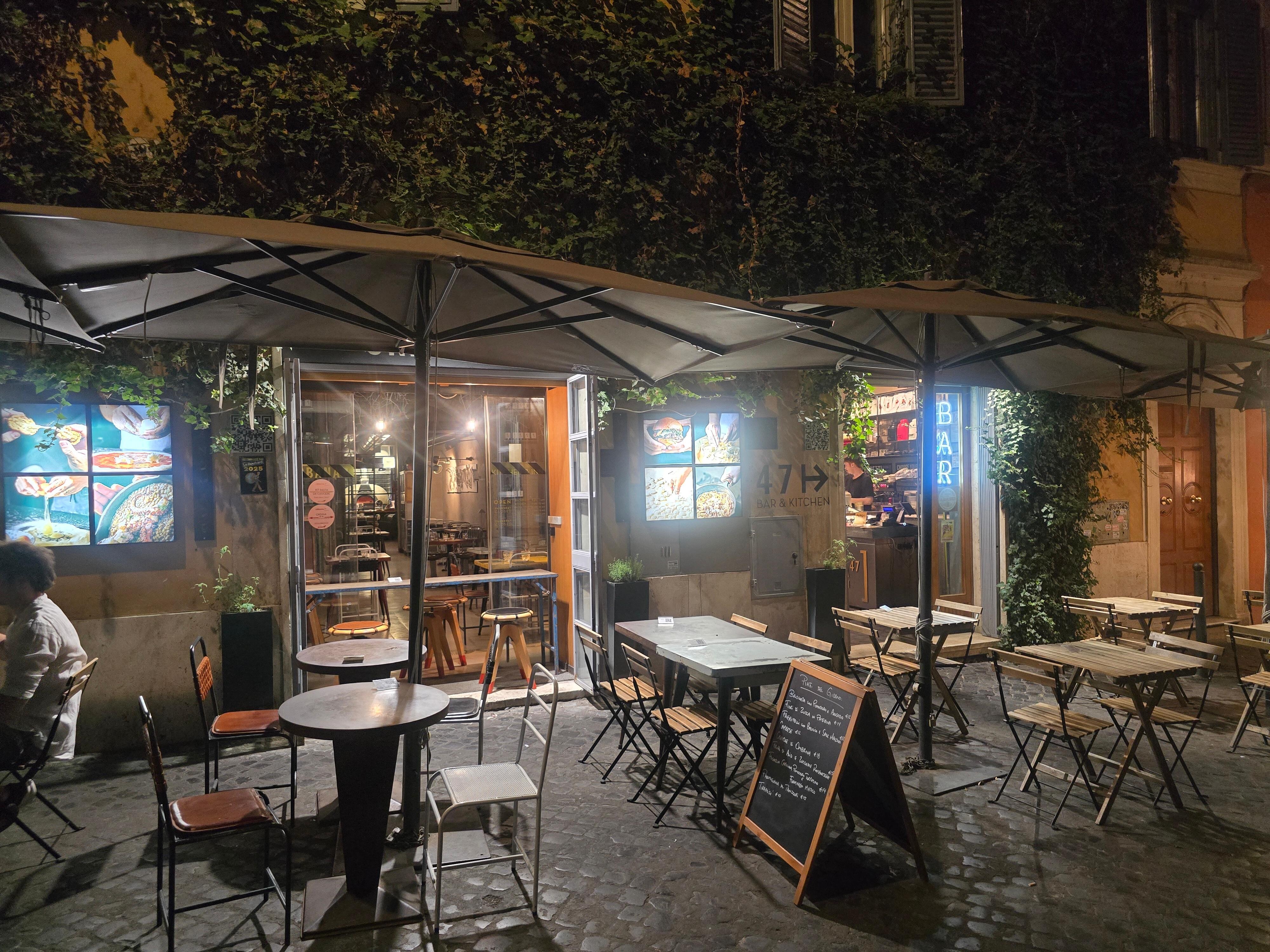In front of the restaurant and vrbo
