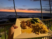 Our yellow fin tuna we caught earlier that day grilled on the barbecue on the property