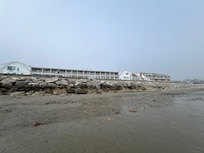 View of the hotel from the beach at low tide!