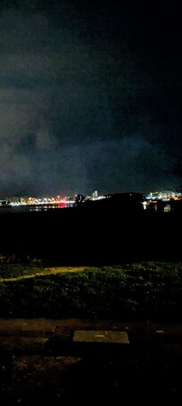 View from front of property of Poole after sunset.