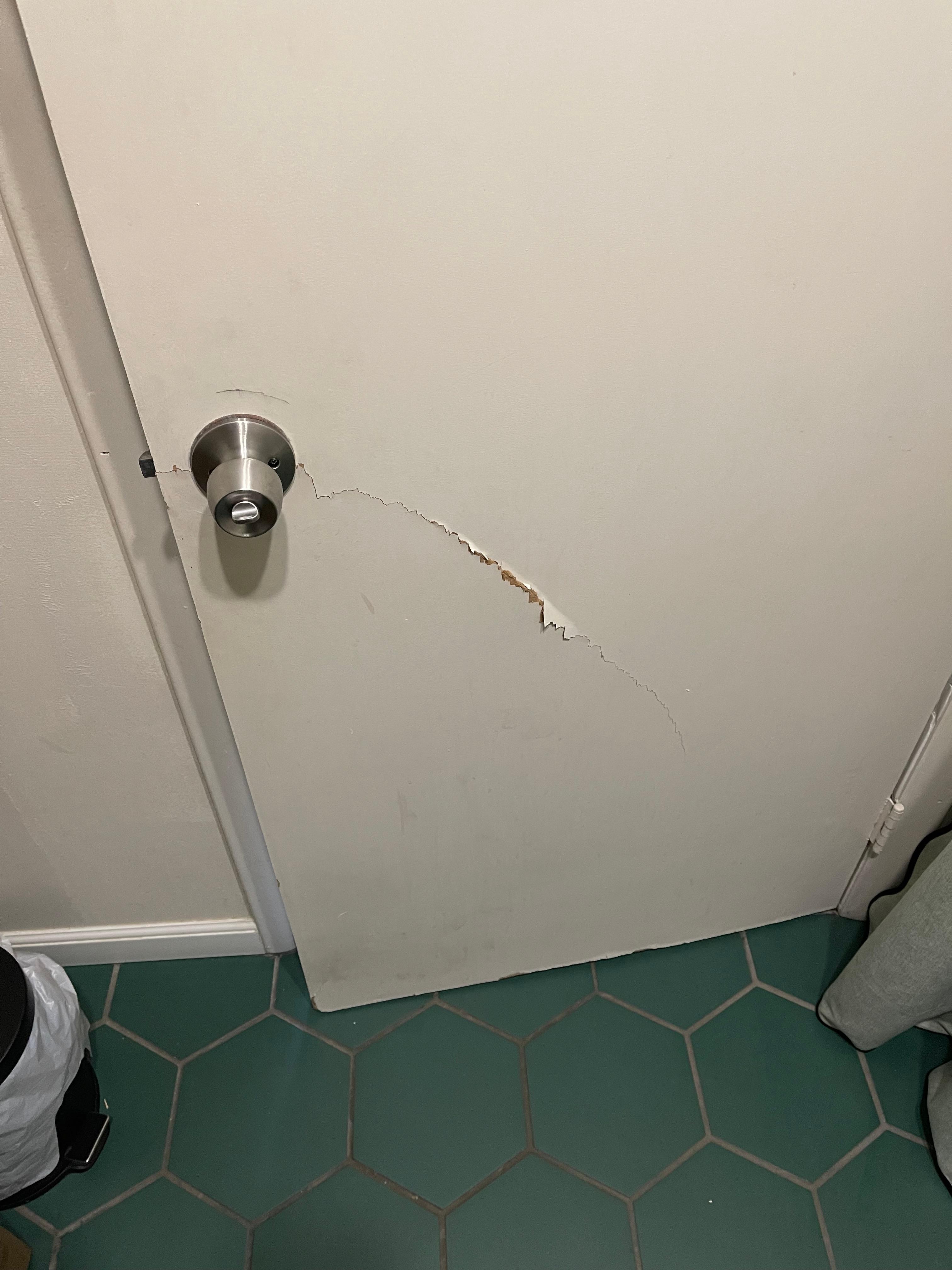 Bathroom door from inside, also toilet was not set right so it moved when you sat down 