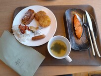 Breakfast - French toast, Mishima Croquette and a hash brown. And the grilled salmon steak.