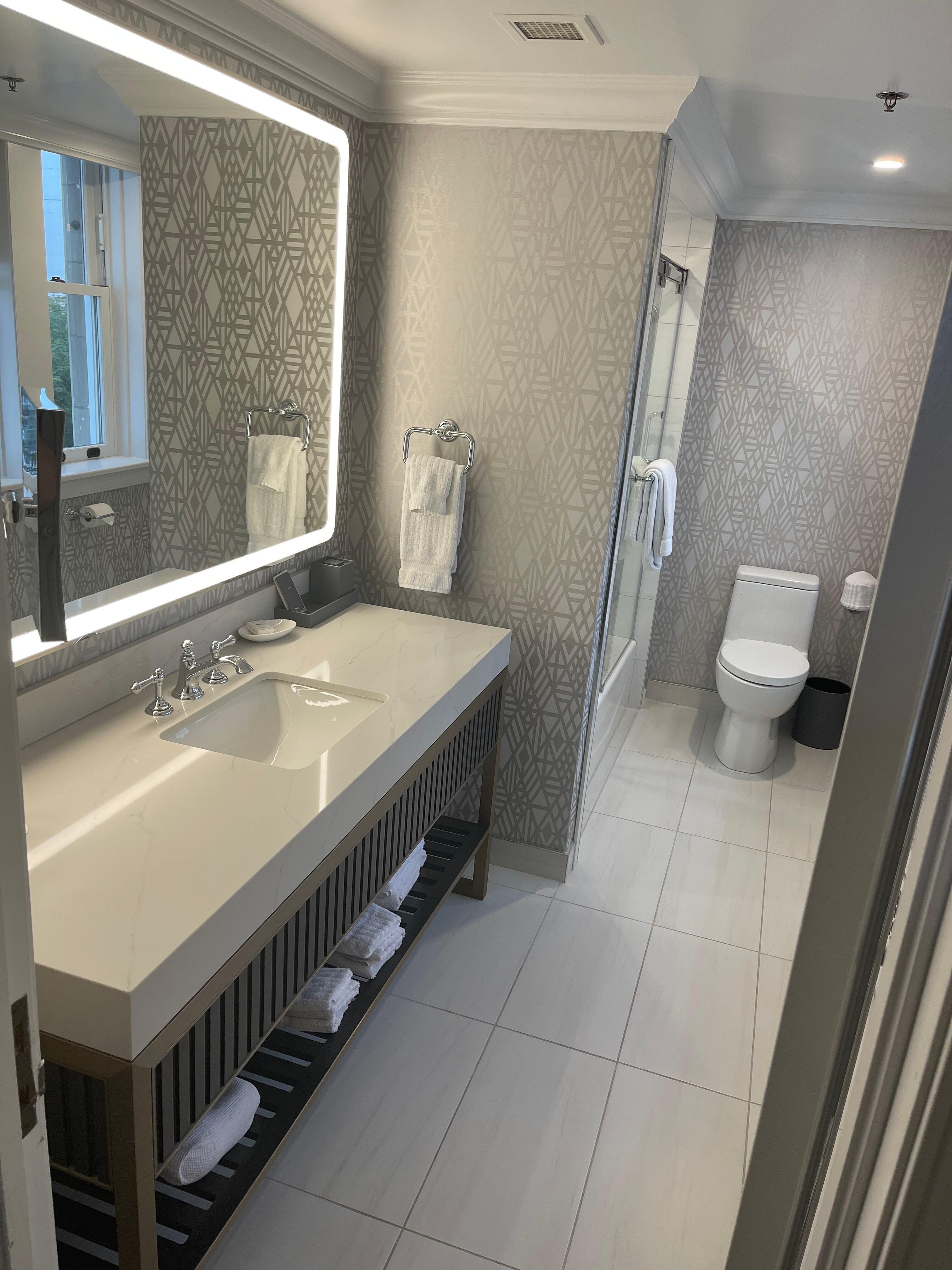 Spacious and spotless bathroom. 