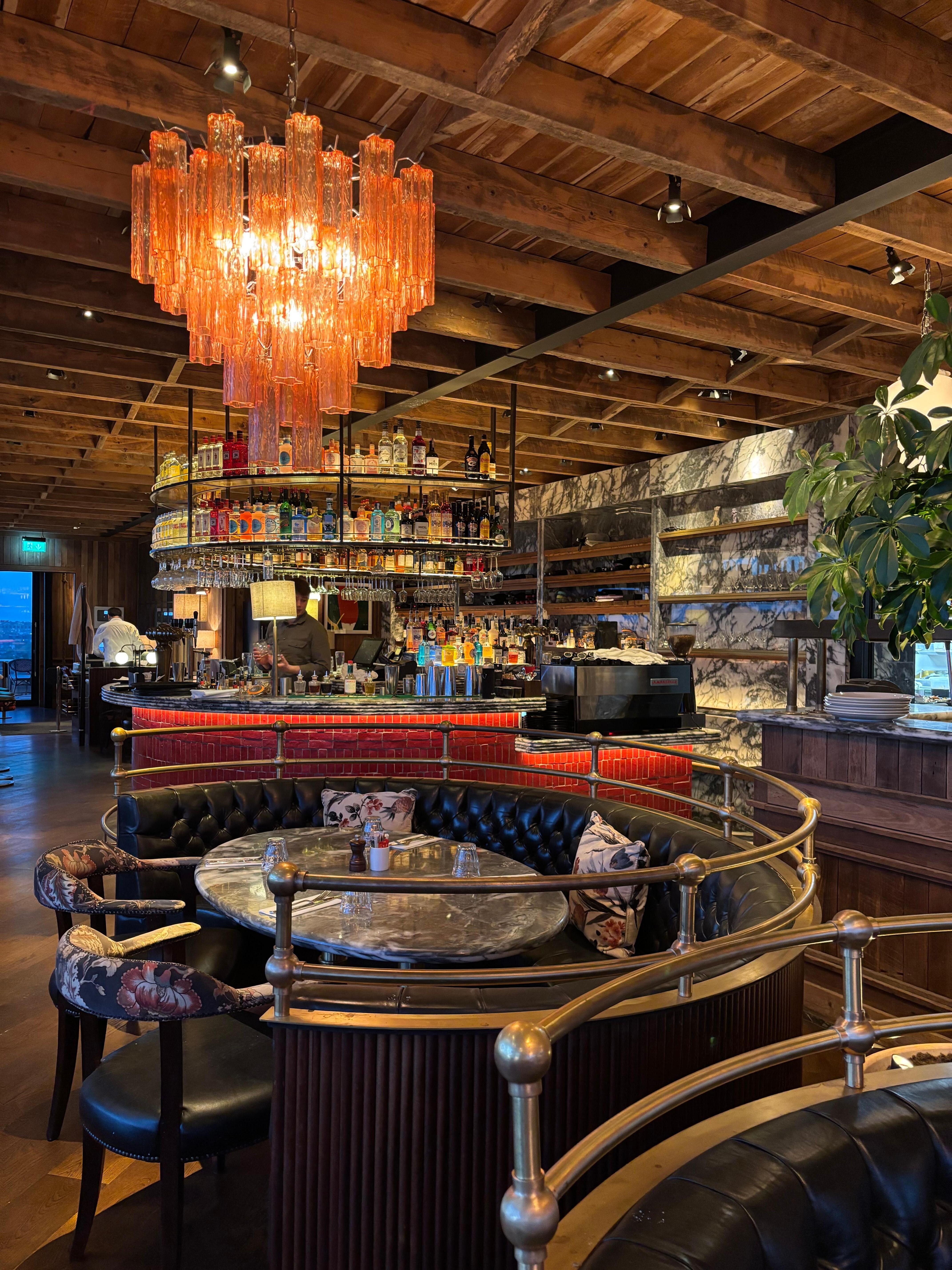 Rooftop bar and dining room.
