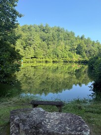 Beautiful lake and waterfall right down the road from the cabin!!