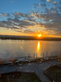 View from our room of the Columbia River at sunset.