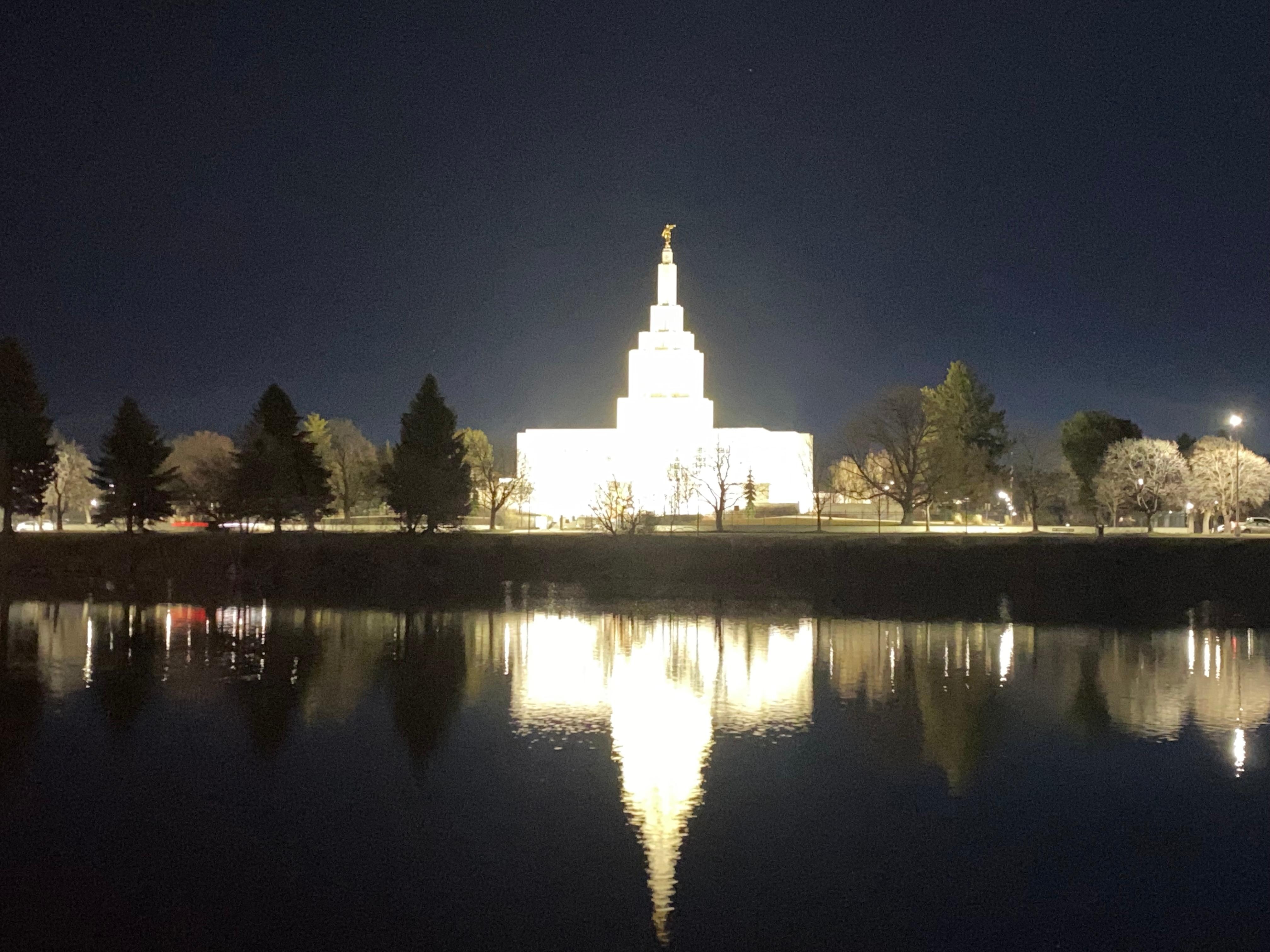 iDF Temple from River Walk at night.  Beautiful!!