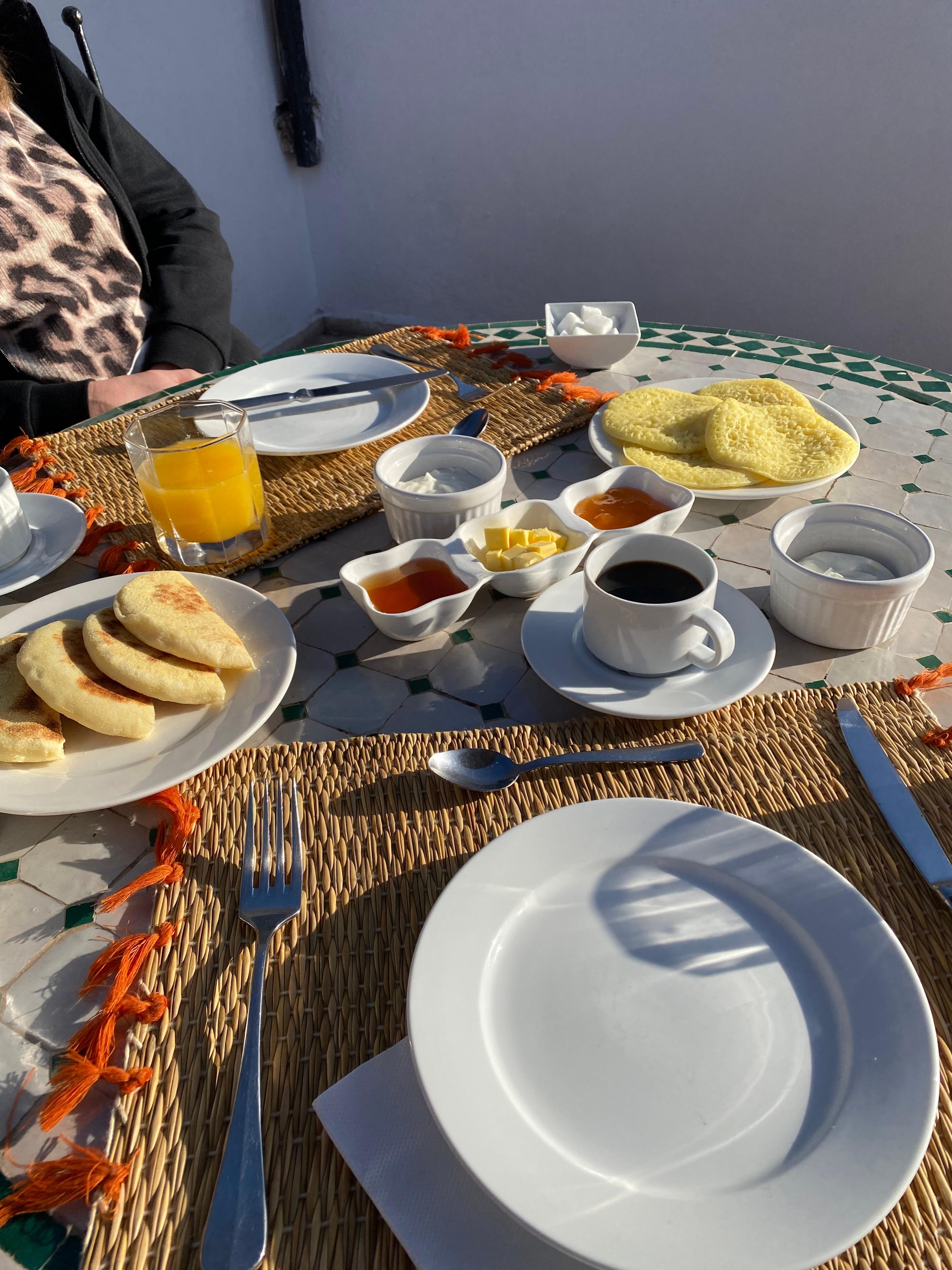 Traditional Moroccan rooftop breakfast