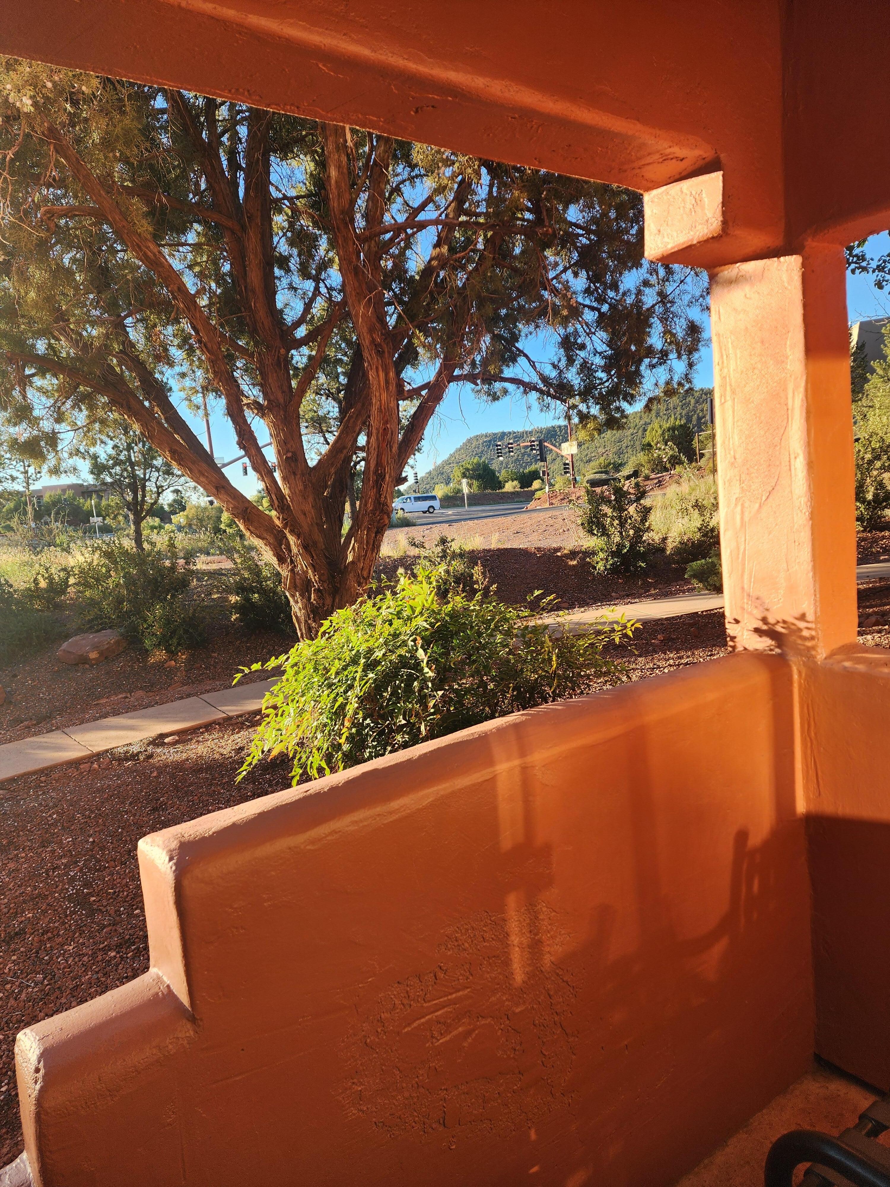 Patio view of main, busy road out of town.