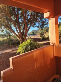 Patio view of main, busy road out of town.