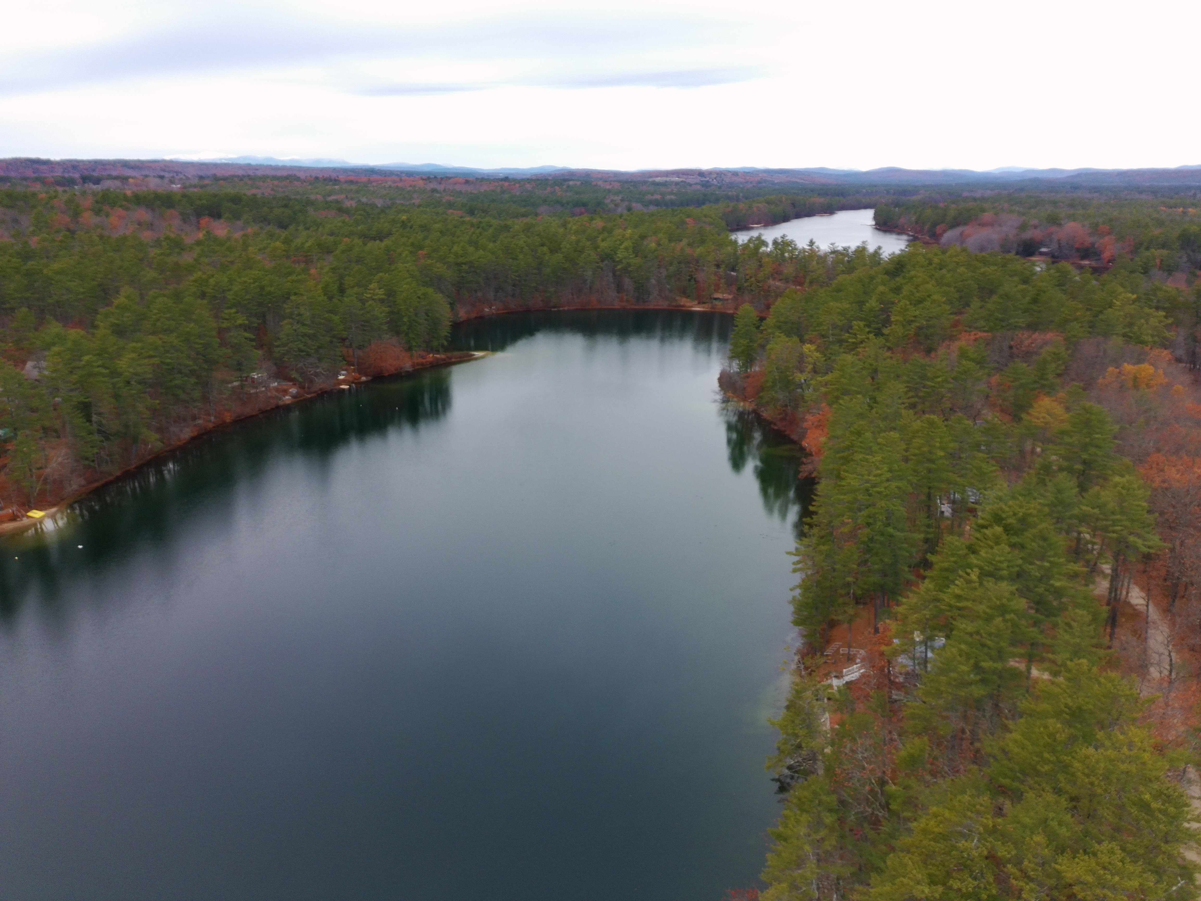Drone footage of the beautiful lake.