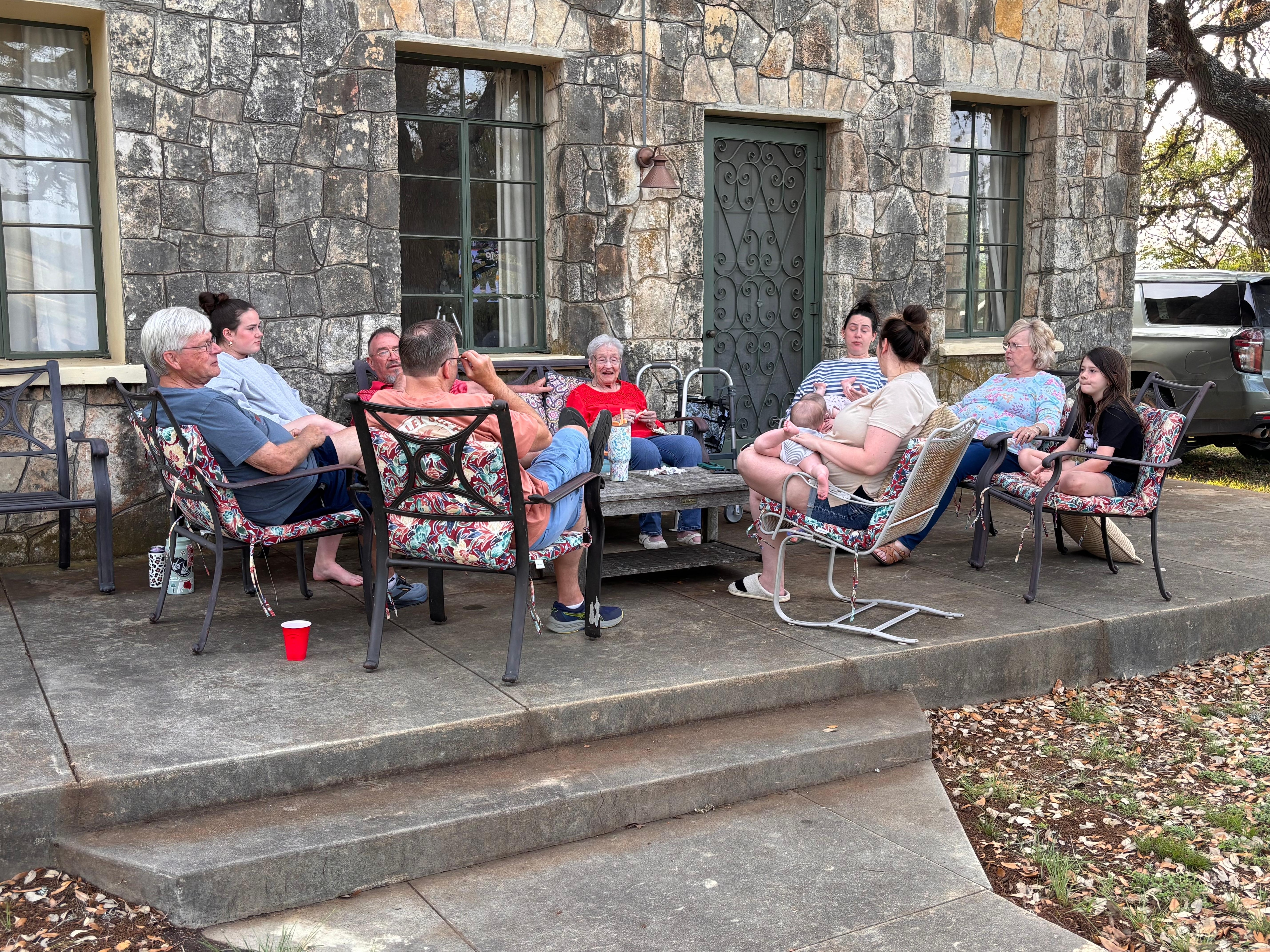 Wide front porch conducive to conversations 