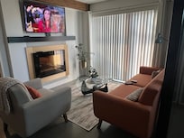 Very comfortable and cozy living room and fireplace