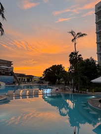 Sunset over the pool