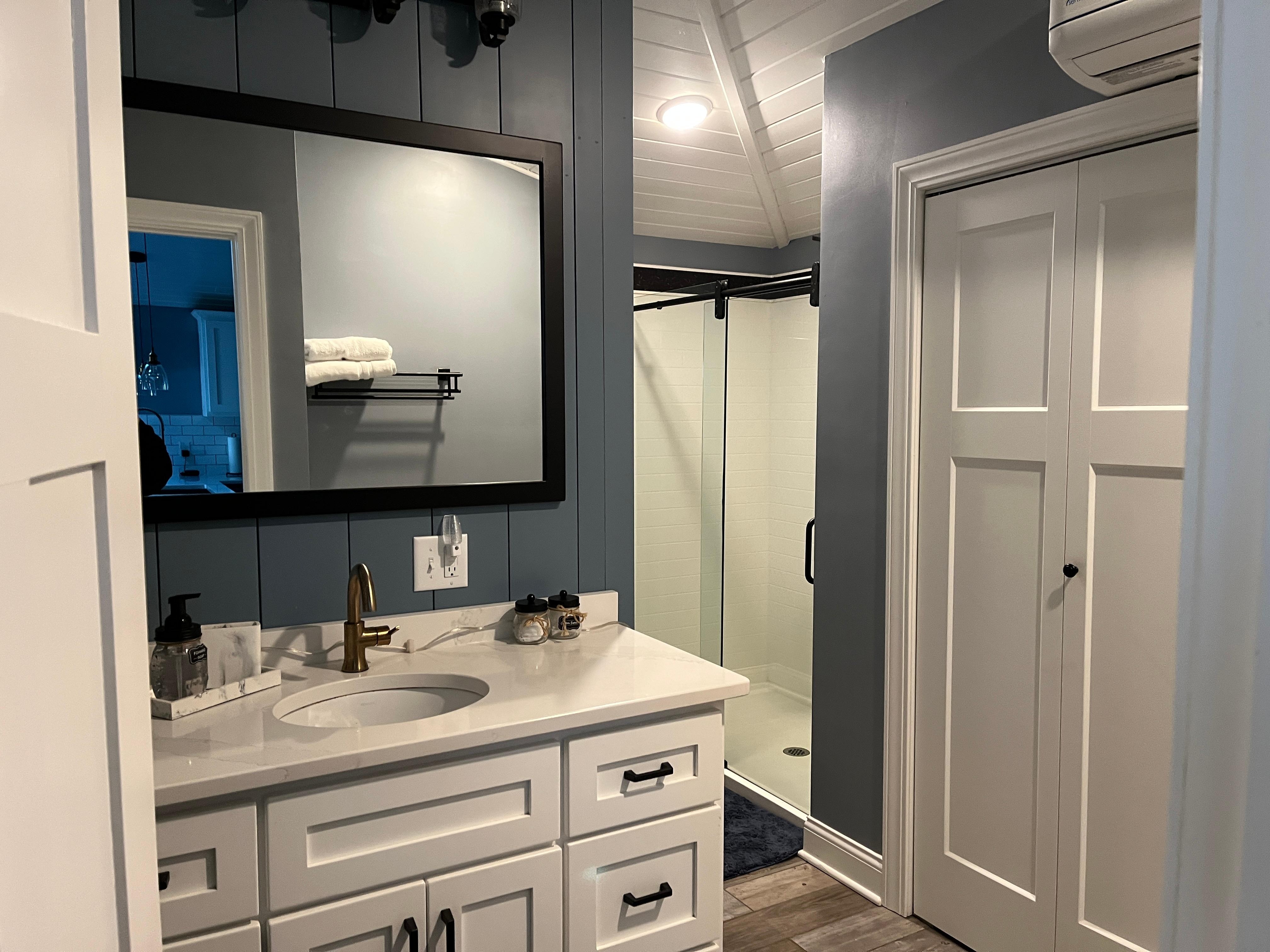 Large shower. It was nice to have a washer and dryer available.