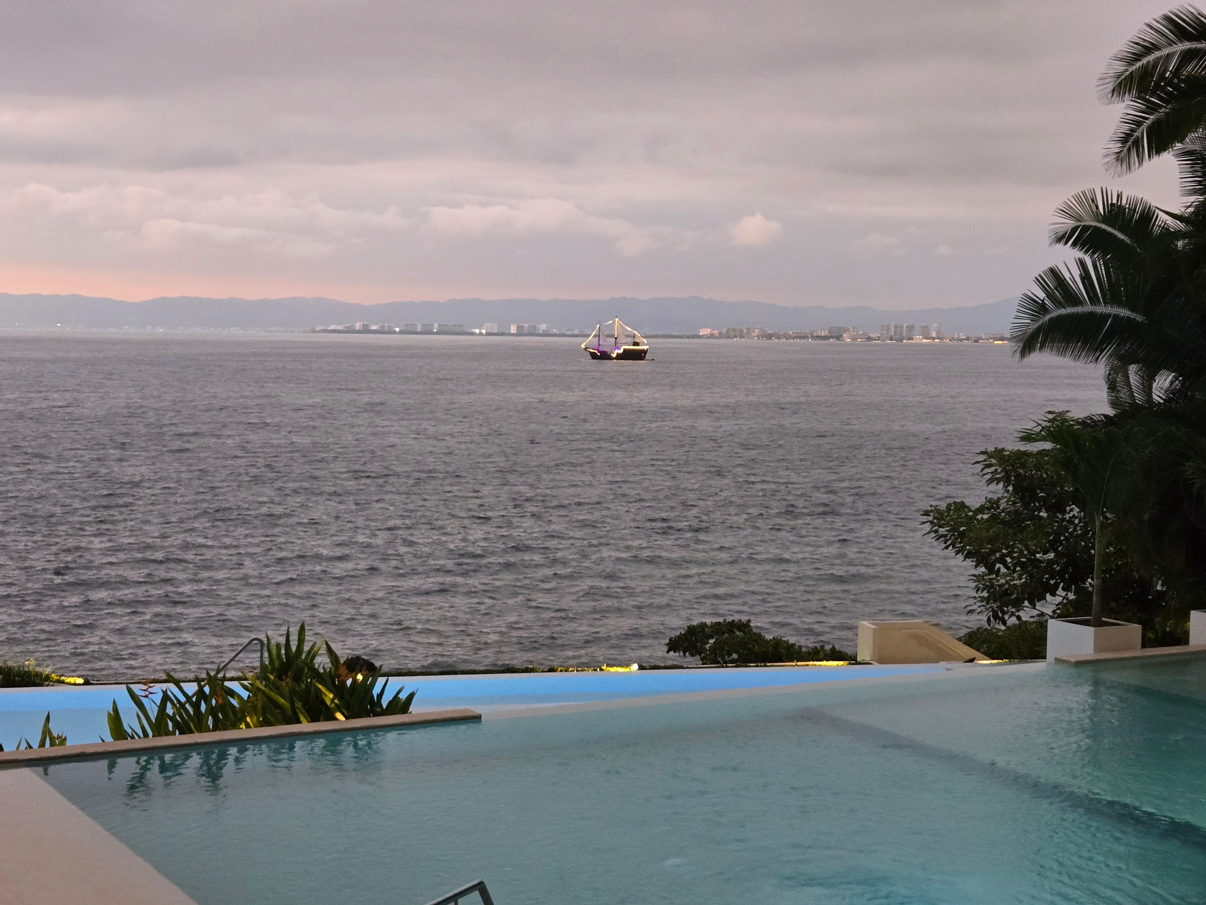 Looking out at the Bay of Banderas from the condo pool.