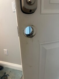 The area where the doorknob that I had to remove was. If there was a fire, my whole family would have been dead, as there is no fire extinguisher in the room.
