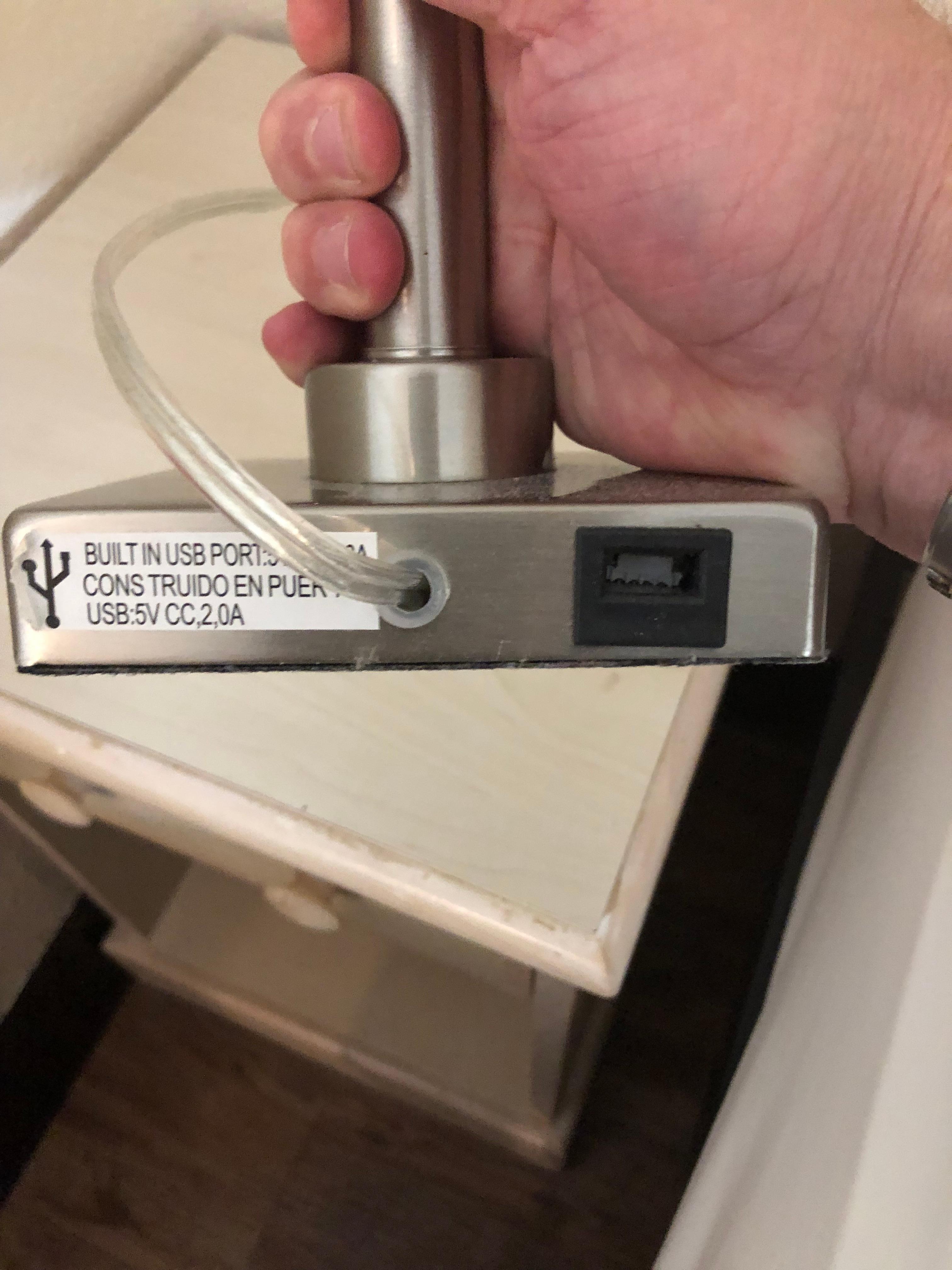 Nightstand light with usb post pushed in and unusable