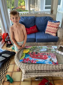 Our 6 yr old grandson loved the large supply 300 piece puzzles!