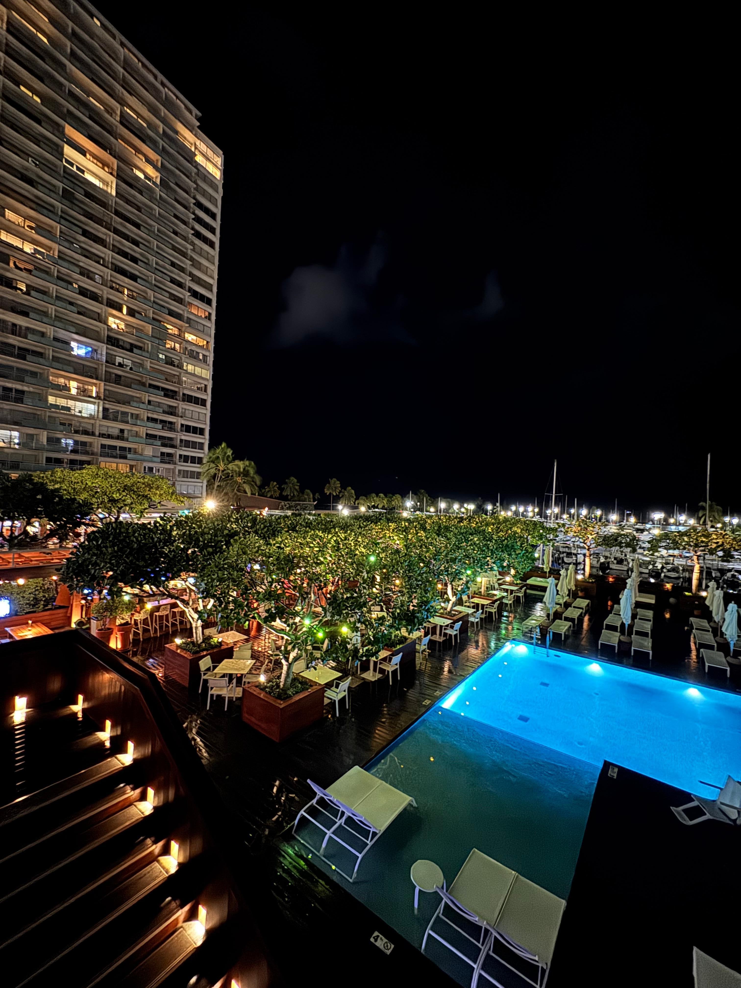 Pool area at night