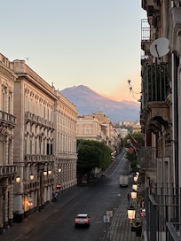 Mt. Etna and street view from our balcony