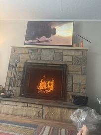 Cozy fire- relaxing place.