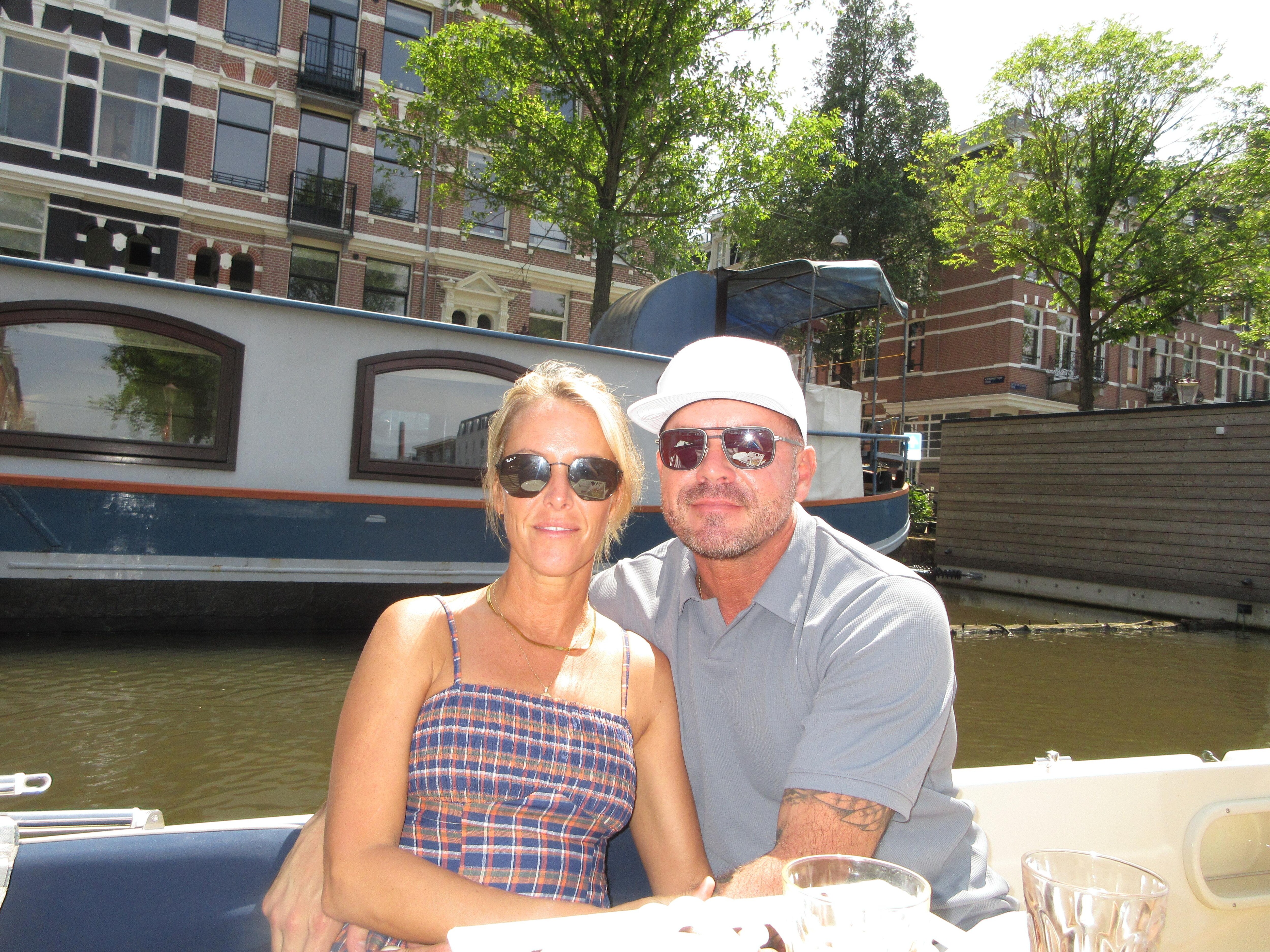 On Paul’s boat, touring the canals of Amsterdam. 
