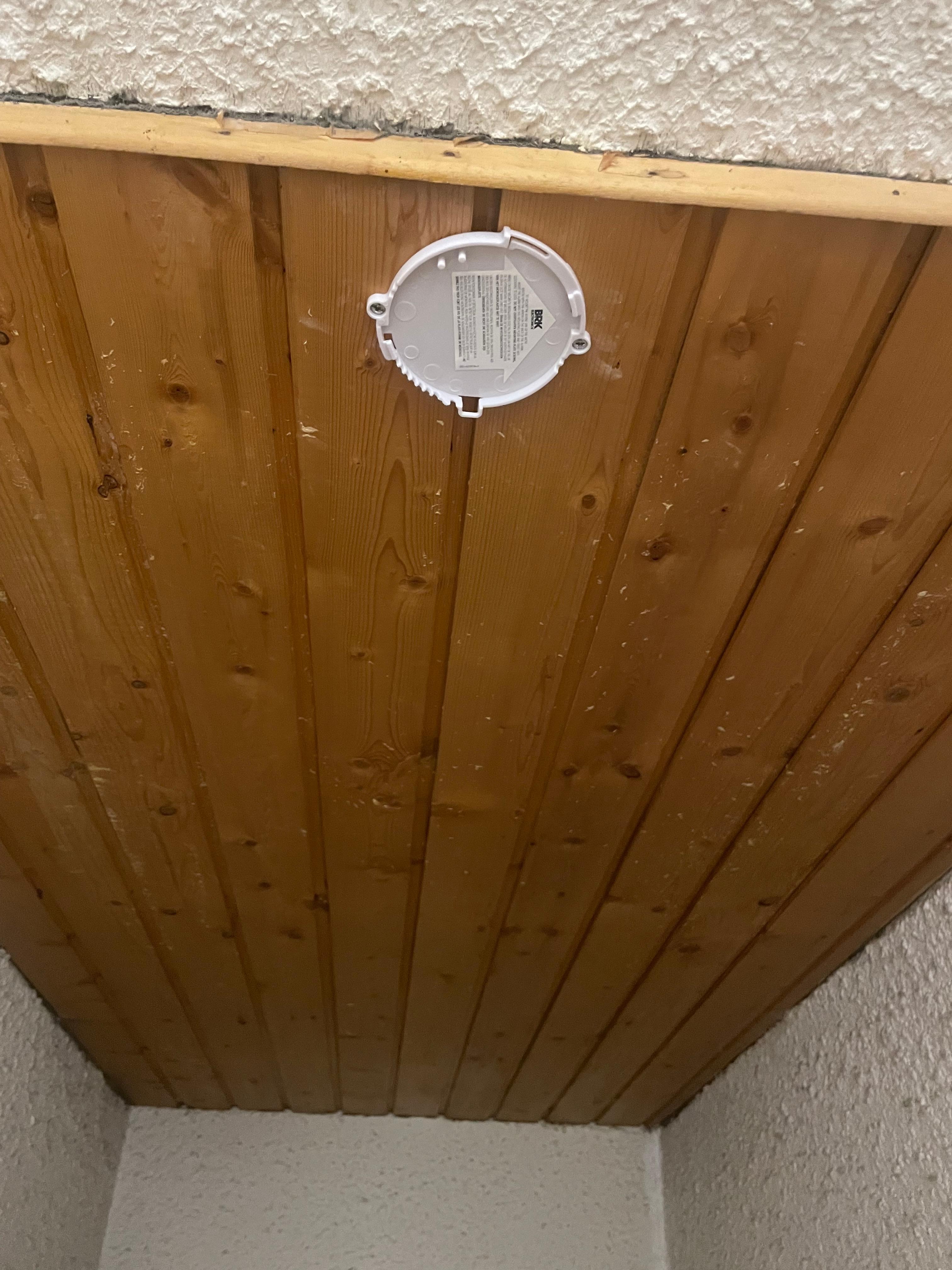 Missing smoke alarm. Also the lights in the bathroom weren’t sealed from the moisture- death trap. 