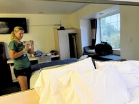 Mirrors above beds like an 80s x-rated flick.