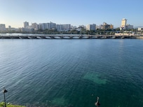 View of the bridge and lagoon. We saw spotted eagle rays, fish, sea turtles every day!
