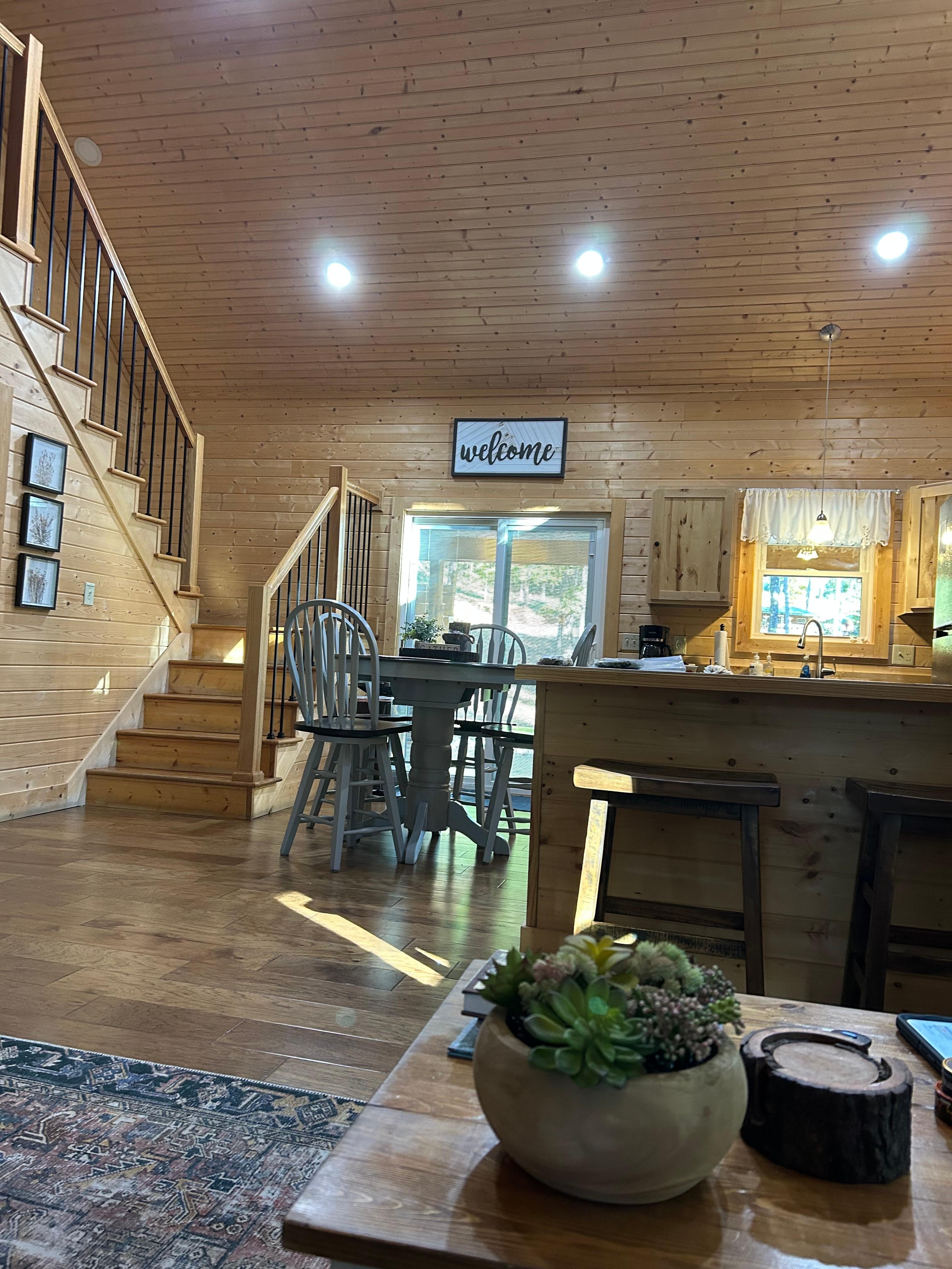 Sugar Bear Cabin view from living room towards kitchen