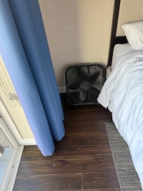 Fan provided by a staff member to help assist with the heat in the room.