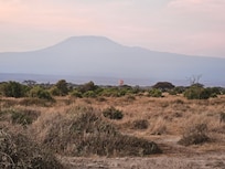 Dawn hot air balloon launch with Mt. Kilimanjaro in background - view from dining area.