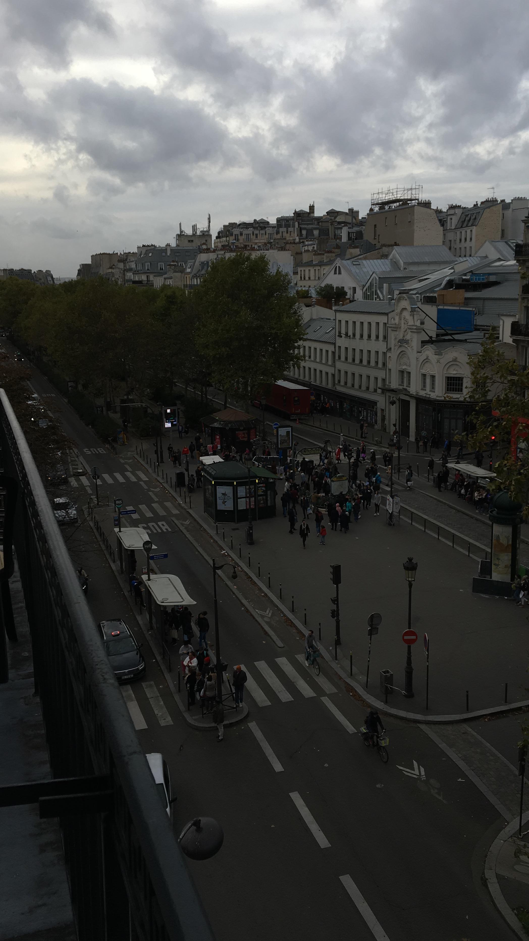 View down on to the street from our 5th floor balcony.