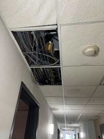 Hanging wires from lobby ceiling