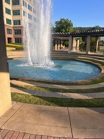 Beautiful water feature across the parking area