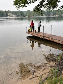 Fishing by the little pier that is part of the cottage