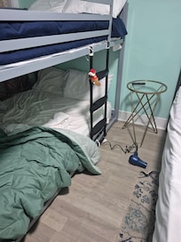 Blow dryer on floor of unpaid bedrooms.