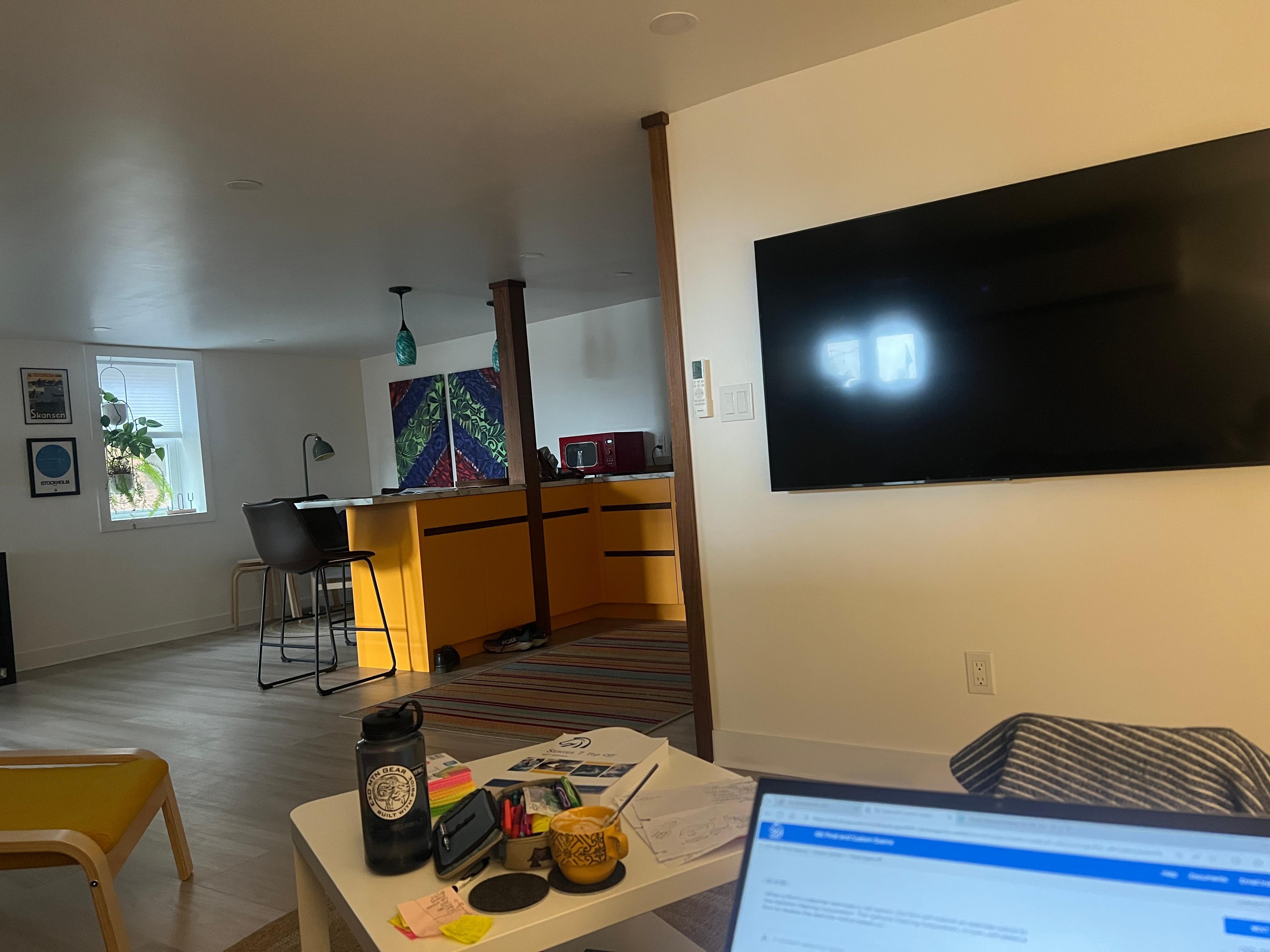 Studying after walking to the local pizzaria!